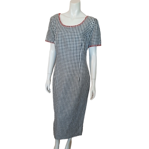 Vintage 90s Gingham Column Dress size 12 Linen Cotton Fully Lined Cottagecore - Picture 2 of 10